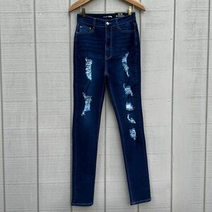 FASHION NOVA Dark Wash Distressed Skinny Jeans